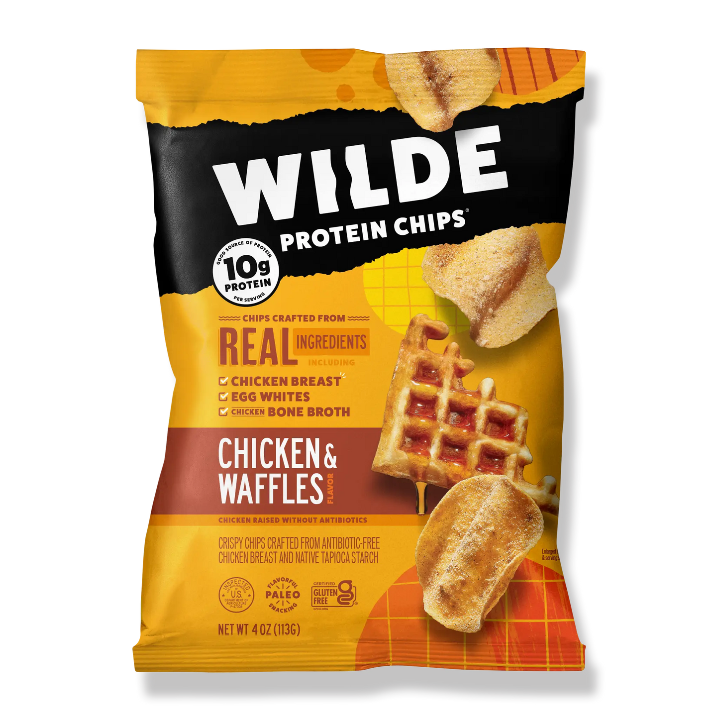 Wilde Protein Chips Chicken & Waffles flavor, 4oz bag, 12 pack