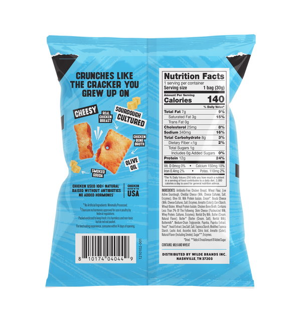 Back of Smoked Gouda bag showing Nutrition Facts panel, cracker images, and headline Crunches like the cracker you grew up on