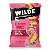 Front of Wilde Protein Chips bag, Himalayan Pink Salt flavor emphasizing 10g protein and real ingredients. 